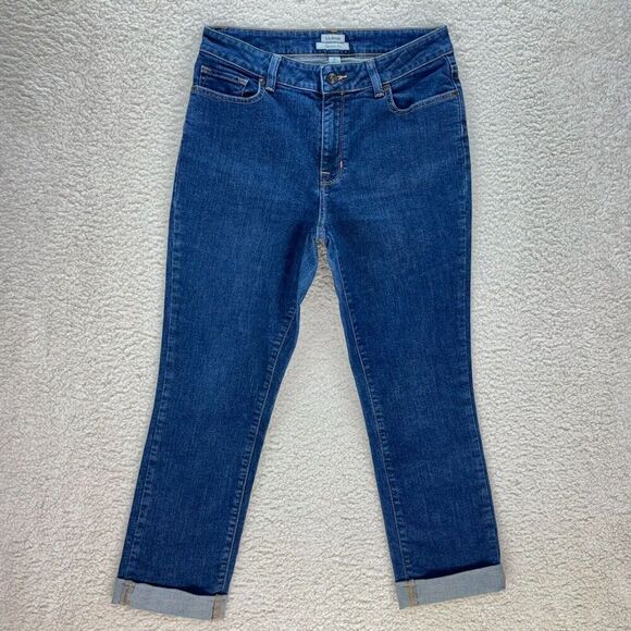 L.L.Bean Favorite Fit Jens Womens 10 Straight Leg Cuffed Hem Ankle Pockets Denim - Picture 1 of 12